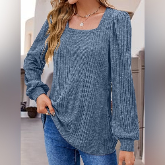 Chic Square Neck Long Sleeve Top - Picture 2 of 4